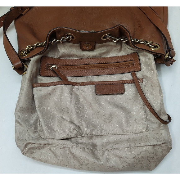 Michael Kors Frankie Brown Pebbled Leather Drawstring Convertible Shoulder Bag - Picture 10 of 16